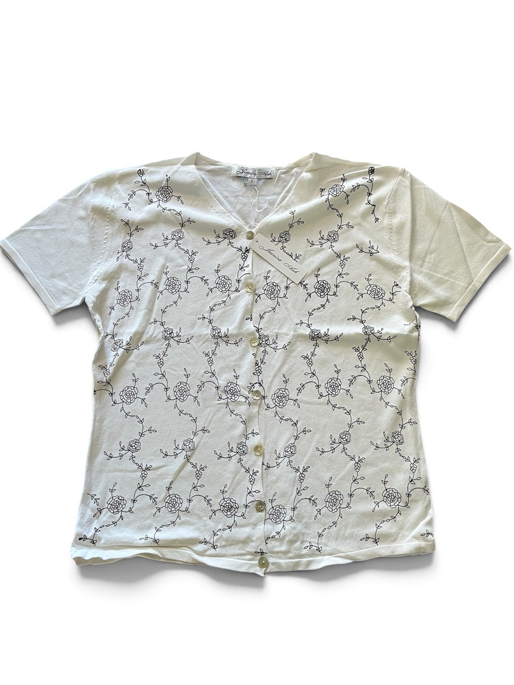 Jessica Ash Floral Button-Front Top in Ivory